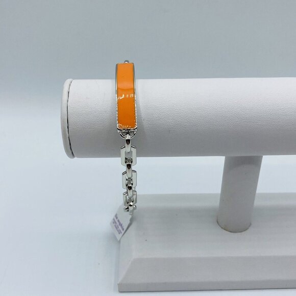 Lia Sophia Silver Chain Orange Enamel ID Style Bracelet Classify - Picture 1 of 4
